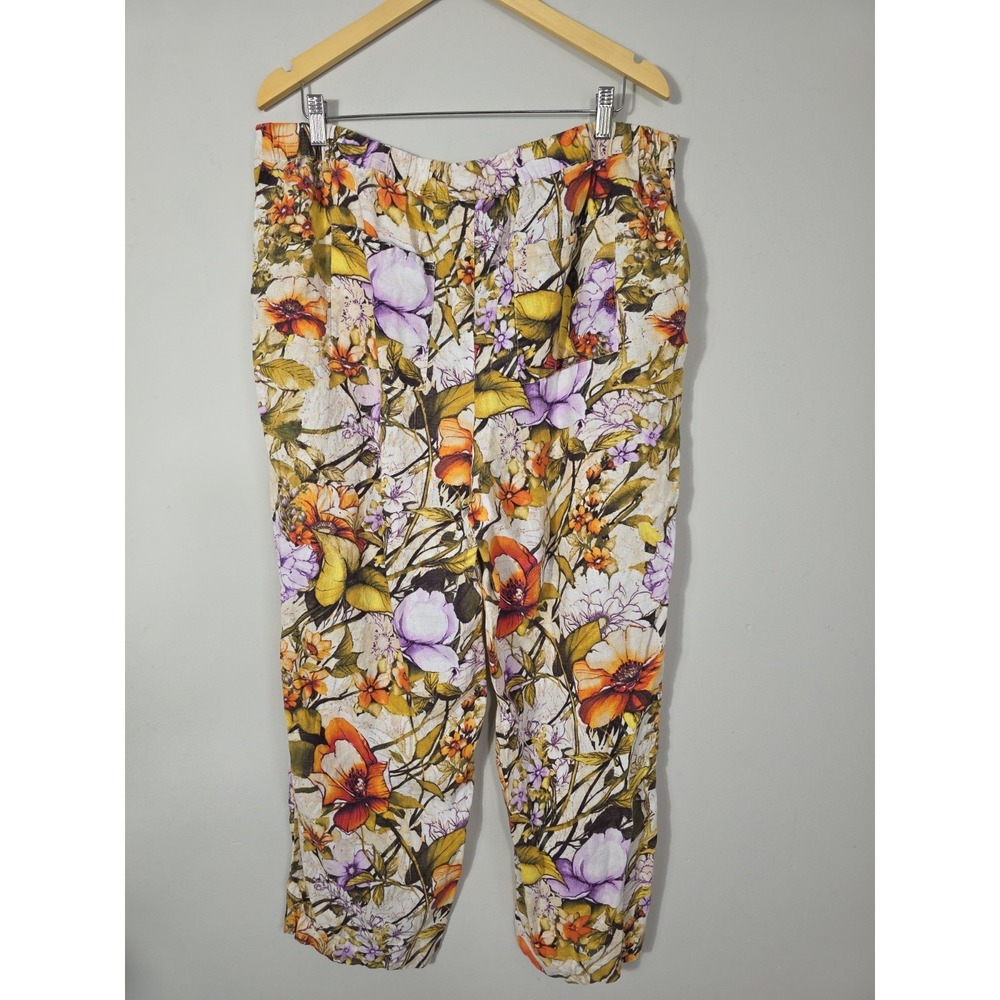 Chico's Linen Floral Pants Women's Size 16 XL Boho Tropical Pull On Wide Leg - Picture 3 of 9